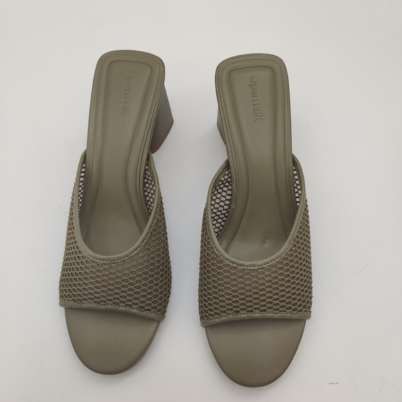 Open Edit Womens Size‎ 11M Olive Green Mesh Block Heel Mules Slides Open Toe - Picture 5 of 10